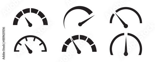Speedometer, tachometer icon. Internet car speed. Performance concept, Speedometer set. Fast speed sign. Speed indicator sign stock vector.