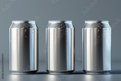 12 oz.  330ml Aluminium Can Mockup - Three Cans. Blank Label.  3D Illustration, Generative AI