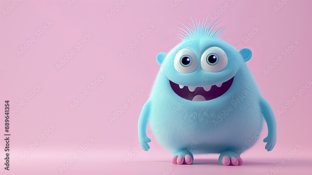 Obraz premium Cute 3D cartoon monster with colorful background. This character could be related to animation, children’s media, or character design.