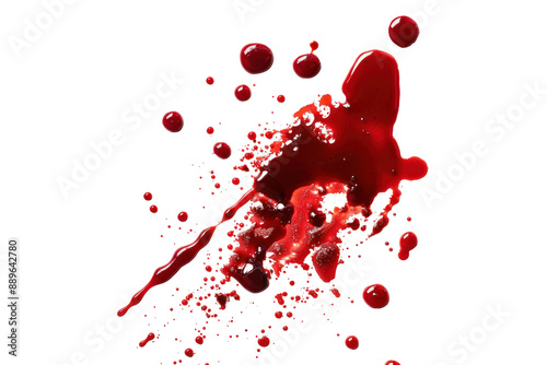 blood liquid splattered on transparent background