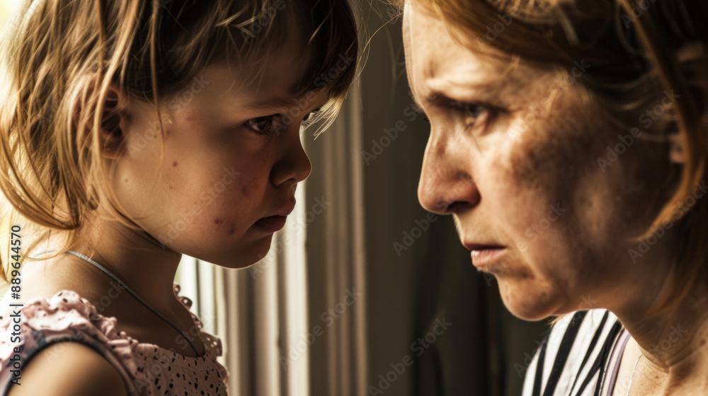 Close-Up of Worried Mother and Child in Emotional Moment by Window Close-Up of Worried Mother and Child in Emotional Moment by Window