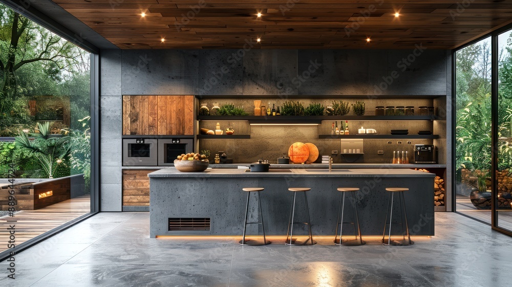 Modern Kitchen with Concrete and Wood Design Modern Kitchen with Concrete and Wood Design