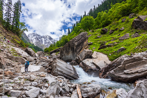 Rupin Pass is a high altitude trek in Himachal Pradesh located at 4650m.Trek is full of diversity from majestic Himalayan ranges to waterfalls, glacial meadows, snow-covered landscapes, lush forests. photo