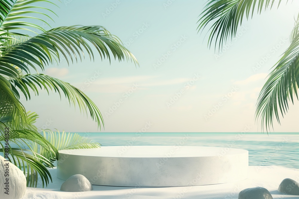 3D render minimal Summer background with empty podium 3D render minimal Summer background with empty podium
