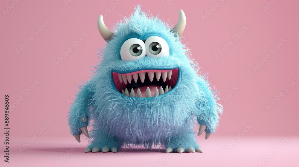 Cute 3D cartoon monster with colorful background. This character could be related to animation, children’s media, or character design. Cute 3D cartoon monster with colorful background. This character could be related to animation, children’s media, or character design.