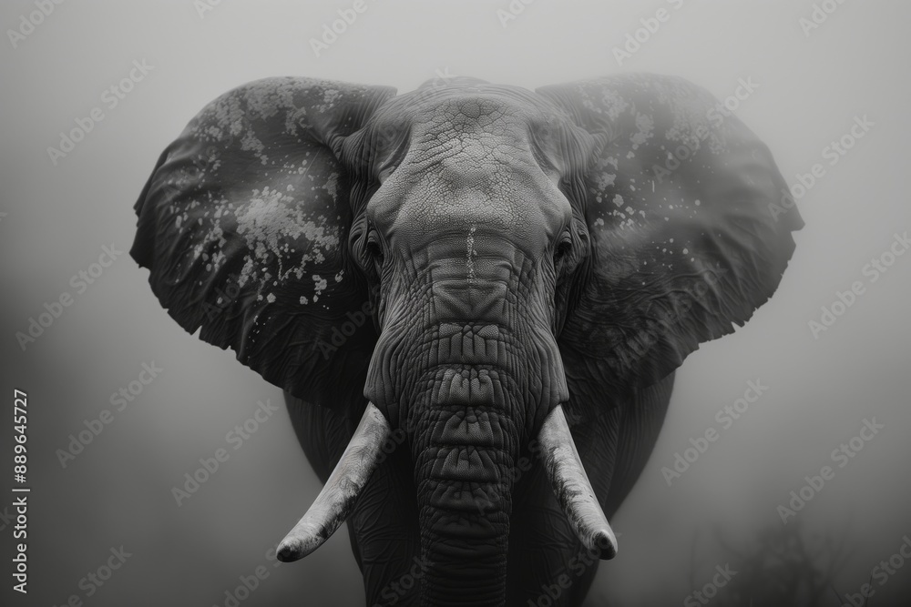 Naklejka premium A close-up of an elephants face on gray background