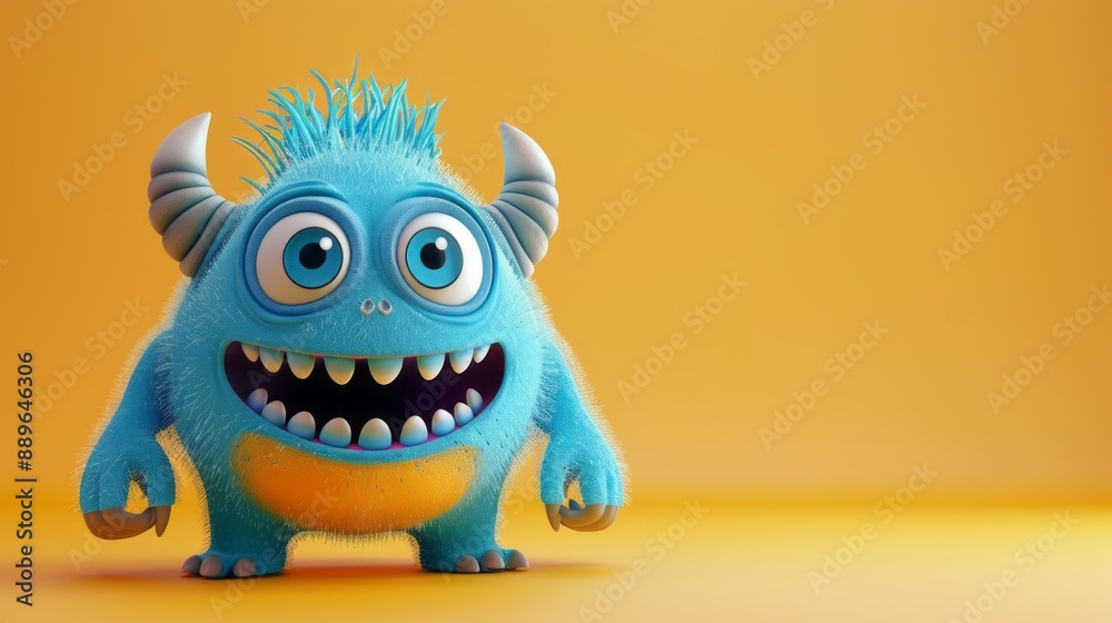 Cute 3D cartoon monster with colorful background. This character could be related to animation, children’s media, or character design. Cute 3D cartoon monster with colorful background. This character could be related to animation, children’s media, or character design.