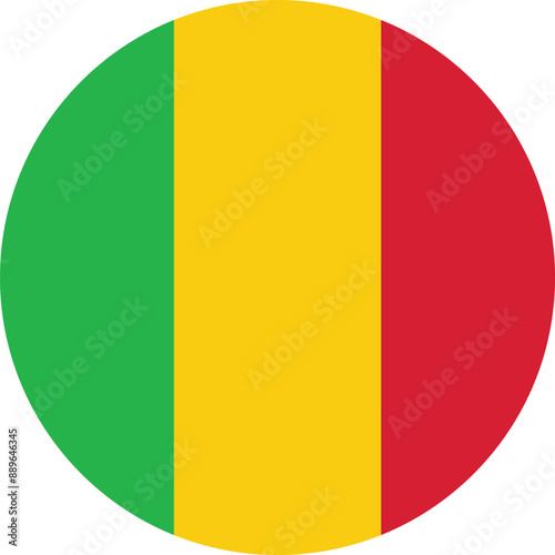 Round Mali flag isolated on white background . Mali circle flag . Mali flag button . Vector illustration
