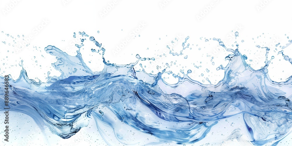 Blue water swirl splash with little bubbles isolated on white background