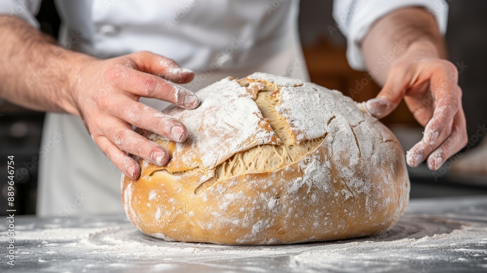 A baker shaping dough for a rustic loaf of bread, with flour dusted on the countertop, high-resolution photo, realistic photo, cinematography, hyper realistic A baker shaping dough for a rustic loaf of bread, with flour dusted on the countertop, high-resolution photo, realistic photo, cinematography, hyper realistic
