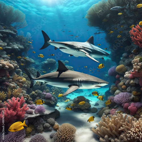 Sharks Swimming Through Vibrant Coral Reef