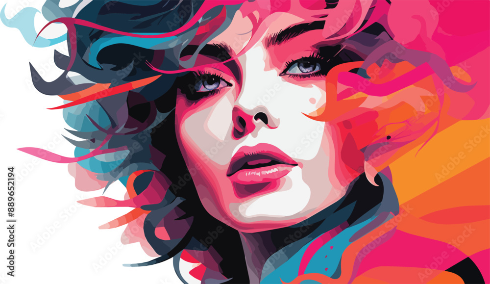 Fashion illustration of beautiful woman with colorful hair. Vector illustration. Fashion illustration of beautiful woman with colorful hair. Vector illustration.