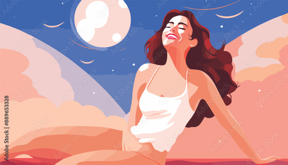 Vector illustration of a beautiful woman on the background of the moon. Vector illustration of a beautiful woman on the background of the moon.