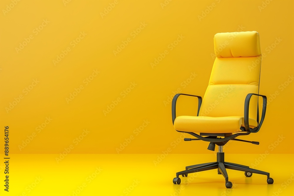 Modern office chair on yellow background. Space for text Modern office chair on yellow background. Space for text