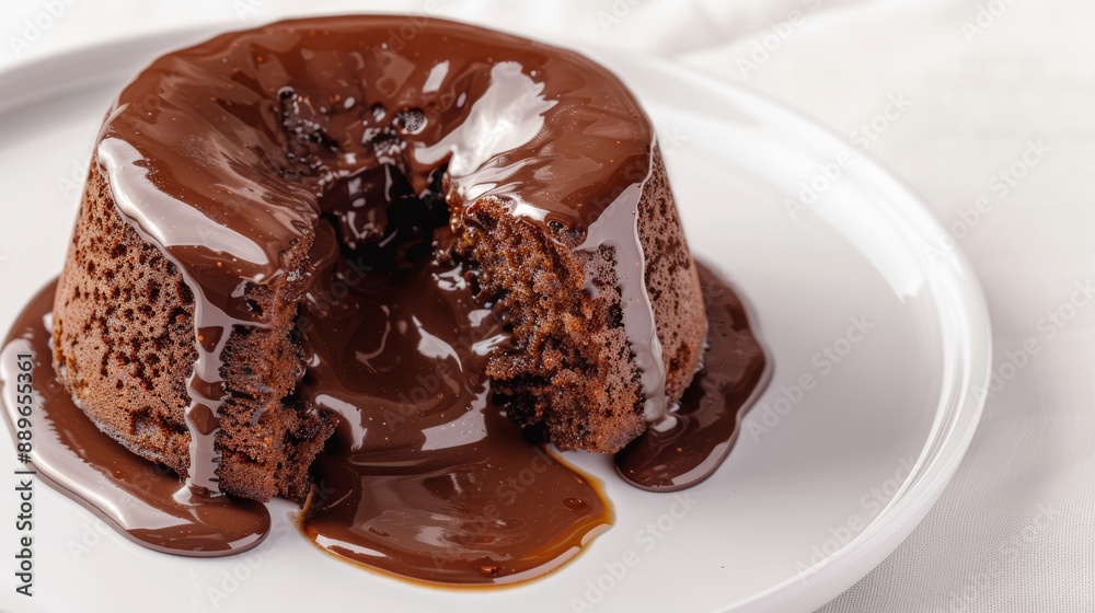 A close-up of a rich, chocolate lava cake with molten center, on a white dessert plate, high-resolution photo, realistic photo, cinematography, hyper realistic A close-up of a rich, chocolate lava cake with molten center, on a white dessert plate, high-resolution photo, realistic photo, cinematography, hyper realistic