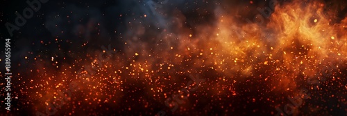 Fiery orange sparks with smoke on dark background. Intense and vibrant, perfect for dynamic ads, dramatic scenes, or heatrelated themes. Ideal for marketing, editorial, and creative projects photo