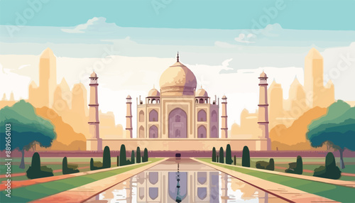 Taj Mahal in Agra, Uttar Pradesh, India. Landscape vector illustration