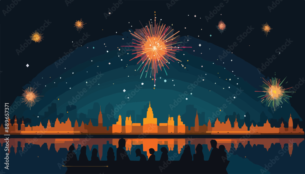 Fototapeta premium Fireworks show in Bangkok, Thailand. Vector illustration. Flat style.