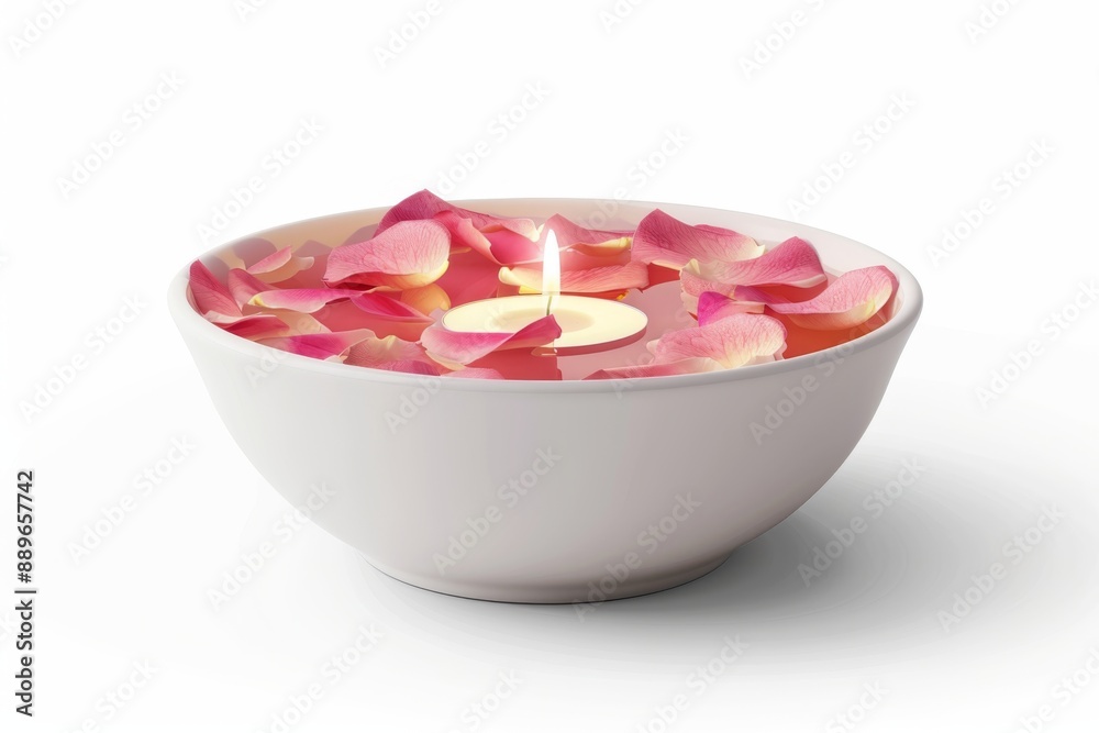 A peaceful arrangement of rose petals and candles in a pristine white bowl, evoking feelings of calmness and tranquility. The soft glow of the candles adds a touch of warmth to the serene atmosphere. A peaceful arrangement of rose petals and candles in a pristine white bowl, evoking feelings of calmness and tranquility. The soft glow of the candles adds a touch of warmth to the serene atmosphere.