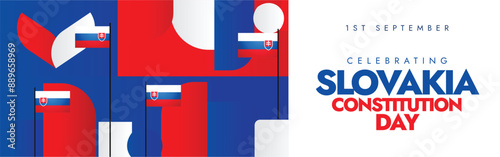 Slovakia Constitution day. 1st September Slovakia day celebration cover banner with its flags, abstract art elements in flag colours. The day recalls the adoption of the Slovak constitution in 1992