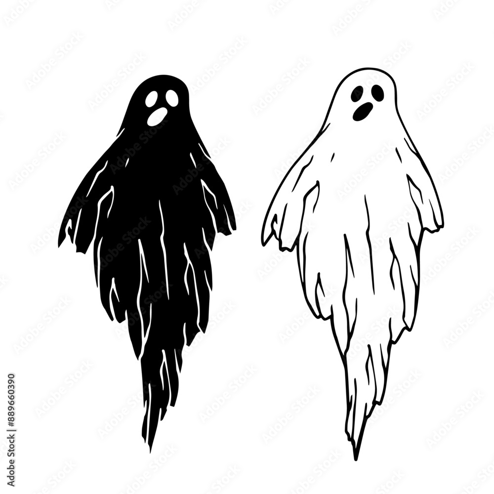 Line sketch, silhouette, ghost stamp. Vector graphics. Line sketch, silhouette, ghost stamp. Vector graphics.