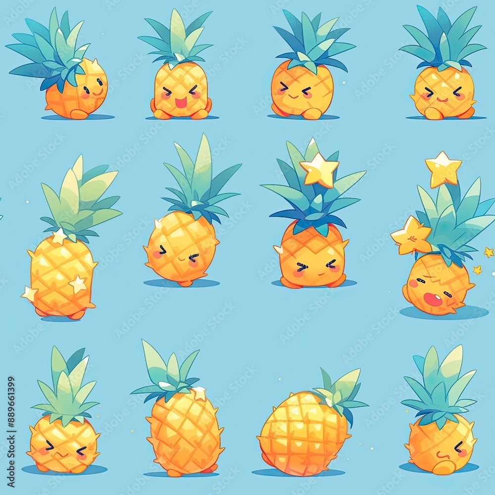 Cute Pineapple Character Expressions.