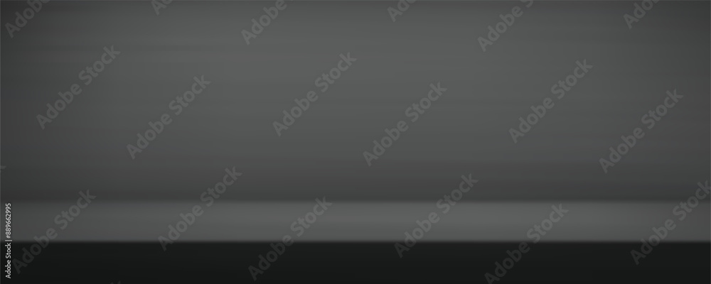 Black podium or pedestal display on dark background with long platform. Blank product shelf standing backdrop. Black podium or pedestal display on dark background with long platform. Blank product shelf standing backdrop.