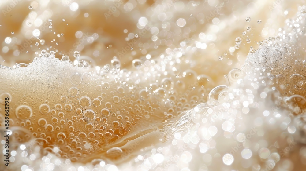 A tight shot of yellow and white fabric bearing water bubbles A nearby yellow flower graces the foreground A tight shot of yellow and white fabric bearing water bubbles A nearby yellow flower graces the foreground