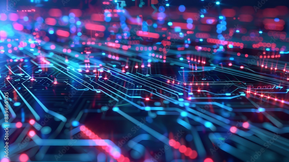 Abstract circuitry with a digital grid background representing deep learning computer machines AI artificial intelligence and machine learning concept 3D render