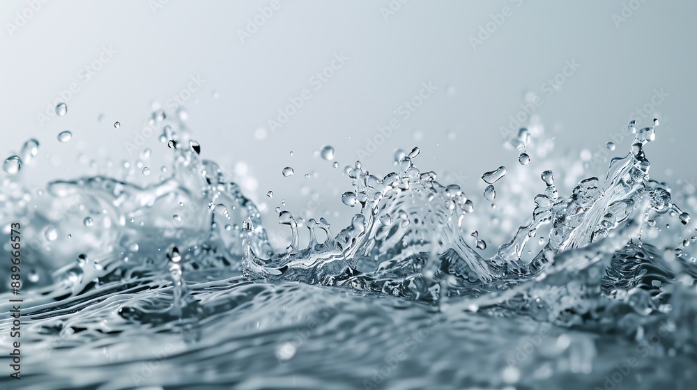 Close-up of water splashing on a body of water against a light gray backdrop Close-up of water splashing on a body of water against a light gray backdrop