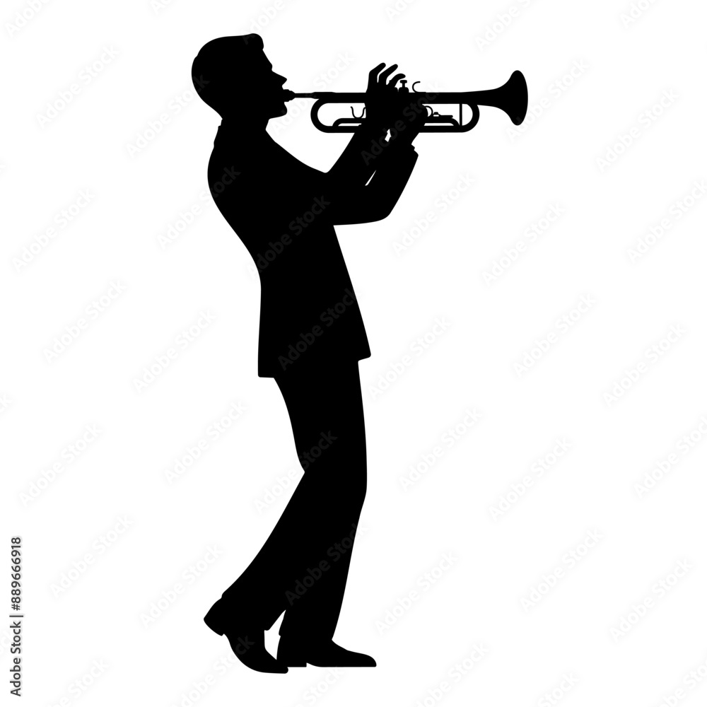 Naklejka premium Silhouette of a man playing the trumpet vector illustration