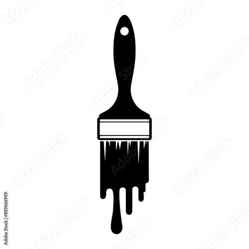 Paintbrush with dripping paint monochrome clip art vector illustration