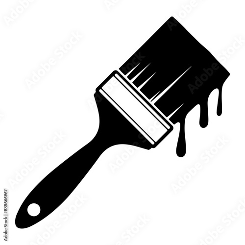 Paintbrush with dripping paint monochrome clip art vector illustration