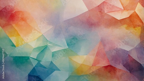 Polygonal watercolor background with soft rainbow hues