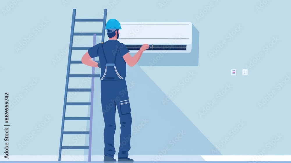 Man with Air Conditioner and Ladder Man with Air Conditioner and Ladder
