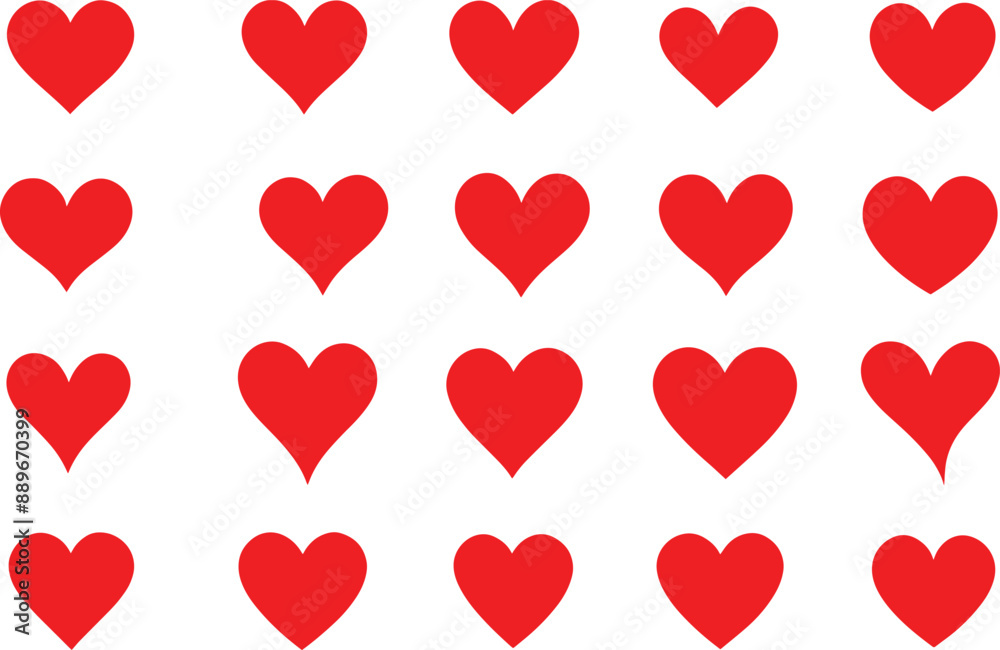 Set of red hearts, Heart, love, romance or valentine's day red heart. Heart vector icons. Artistic red heart love symbols isolated editable vector.	