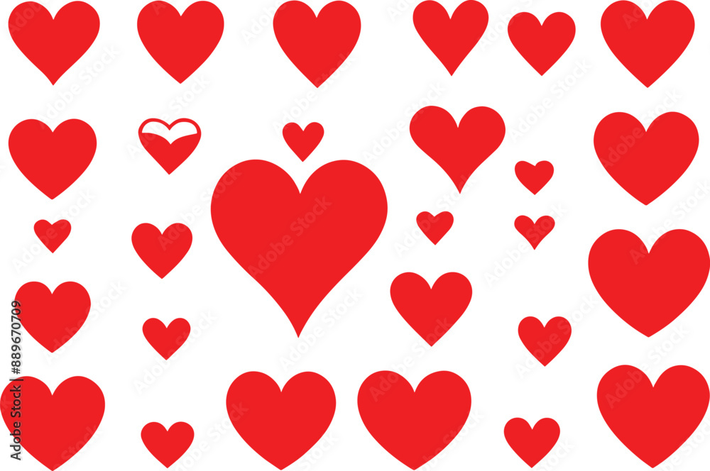 Set of red hearts, Heart, love, romance or valentine's day red heart. Heart vector icons. Artistic red heart love symbols isolated editable vector.	