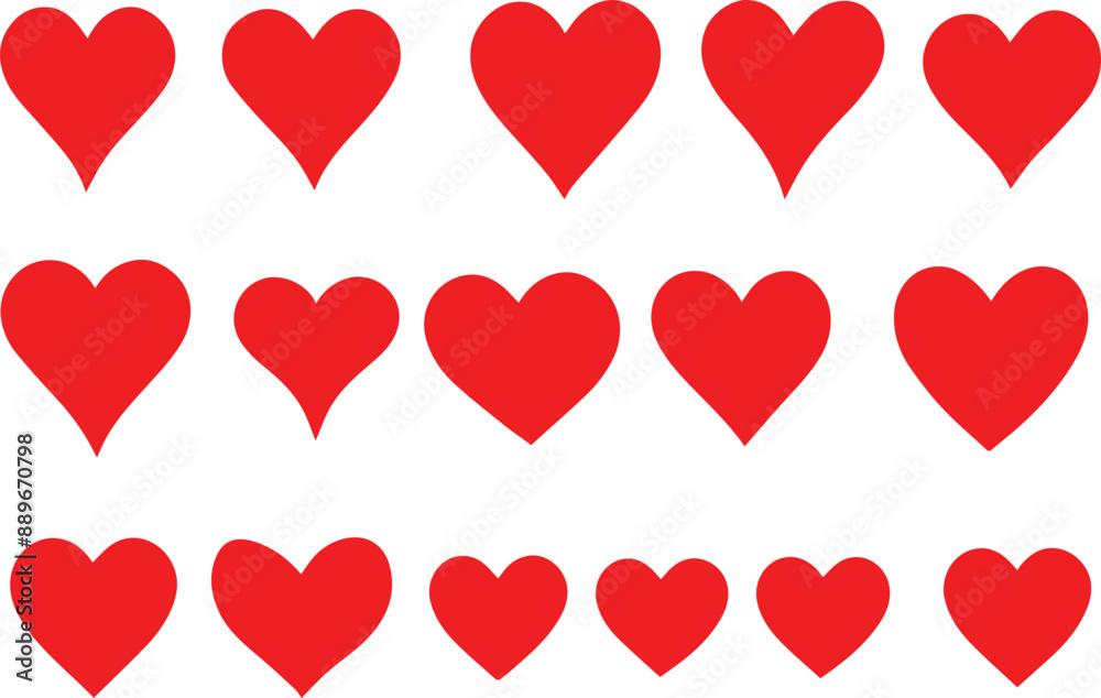 Set of red hearts, Heart, love, romance or valentine's day red heart. Heart vector icons. Artistic red heart love symbols isolated editable vector.	