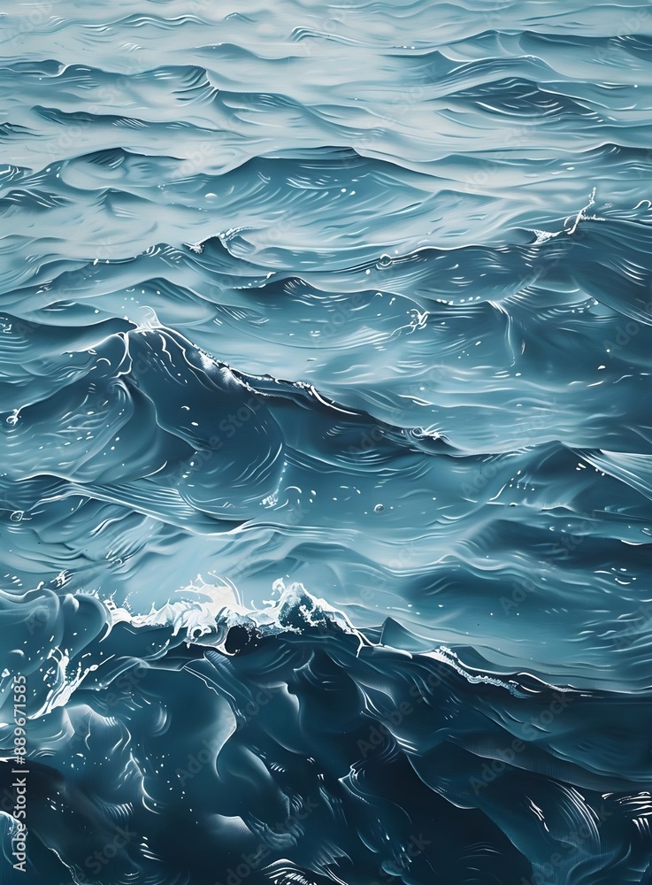 A close up of the surface of an ocean, with gentle waves and ripples in shades of blue and white. The water is depicted as being slightly chaotic yet calm, creating a sense of movement and depth. A close up of the surface of an ocean, with gentle waves and ripples in shades of blue and white. The water is depicted as being slightly chaotic yet calm, creating a sense of movement and depth.
