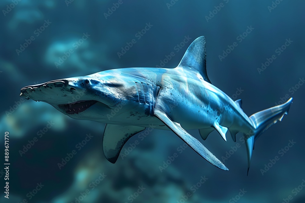 Fototapeta premium Majestic Hammerhead Shark Swimming in the Ocean Depths