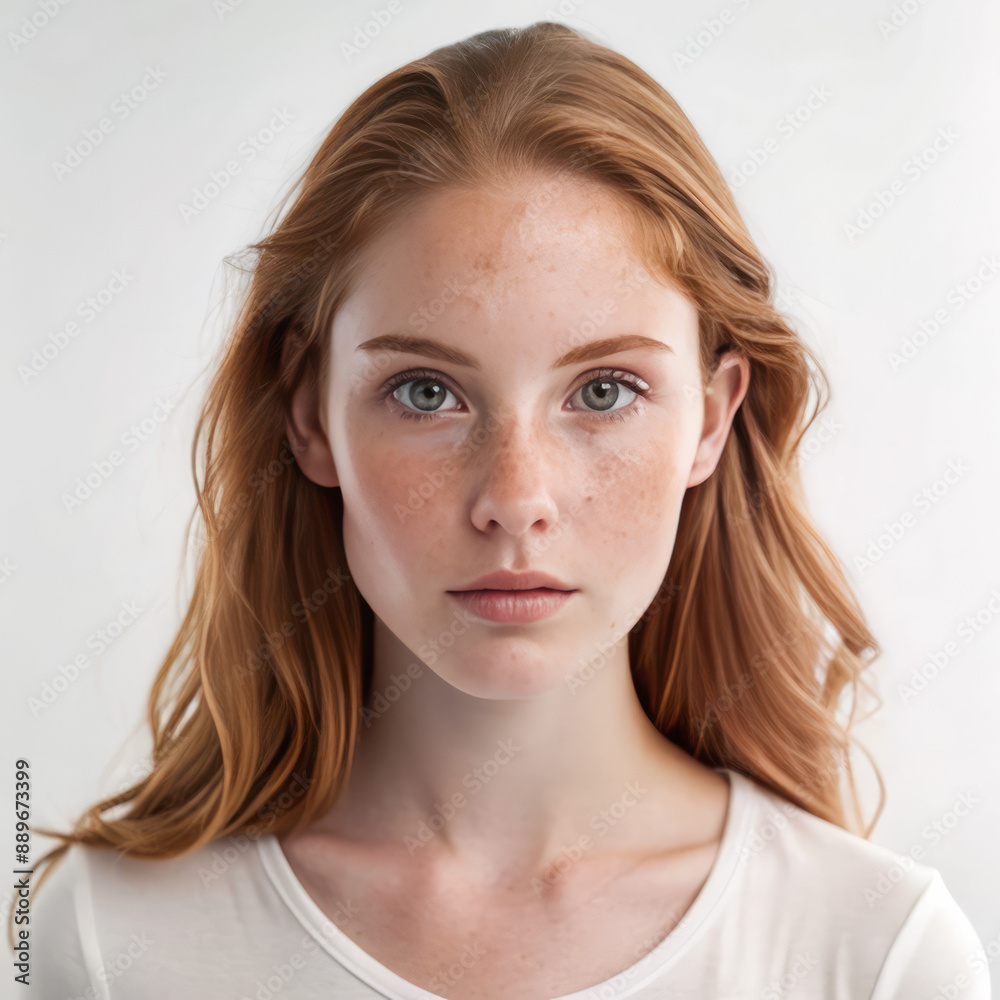 Studio portrait, young woman with freckles, classic lighting, black background, soft focu Studio portrait, young woman with freckles, classic lighting, black background, soft focu