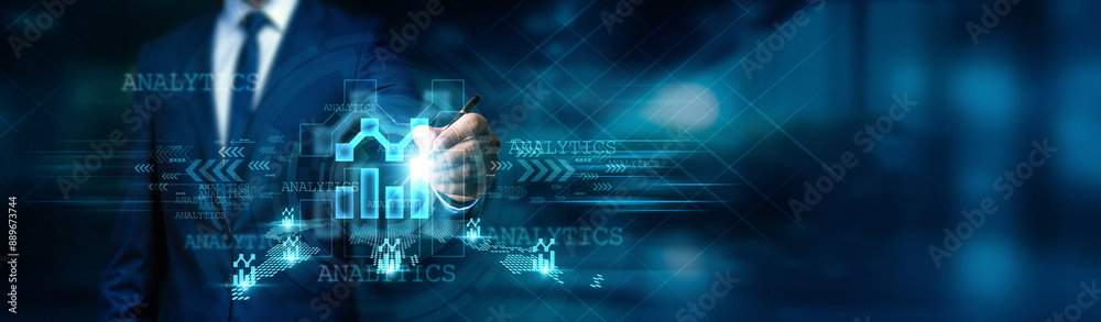 Businessman draws insights of data and market trends. Global network analytics. Data visualization, predictive analysis and business intelligence, strategic decision-making. Businessman draws insights of data and market trends. Global network analytics. Data visualization, predictive analysis and business intelligence, strategic decision-making.