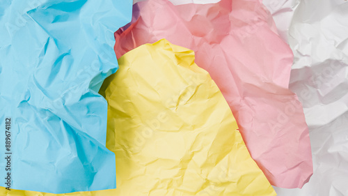 Wallpaper Mural Colorful crumpled papers in blue, pink, yellow, and white symbolizing creativity, recycling concepts, and back-to-school projects Torontodigital.ca