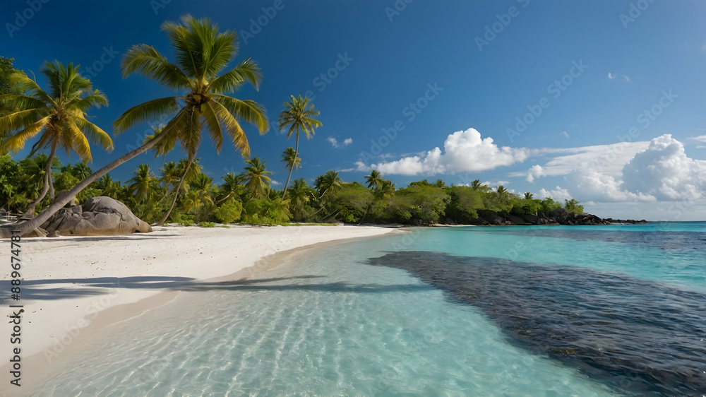 Fototapeta premium A_serene_tropical_island_getaway_with_a_white_sandy_beach