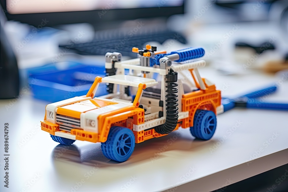 Toy car made of colorful blocks. Toy car made of colorful blocks.