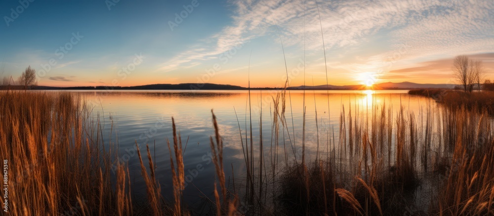 Golden Sunset over Tranquil Lake Golden Sunset over Tranquil Lake