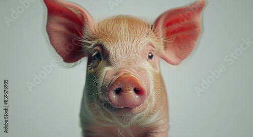 Close Up Portrait of a Young Pig With One Blue Eye Looking Directly at Camera