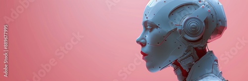 Closeup of a Blue Robotic Head Facing Right Against a Pink Background