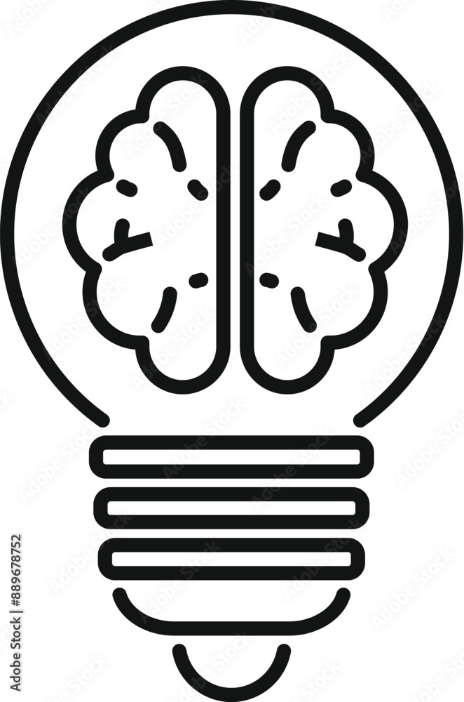 Line art illustration of a human brain inside a lightbulb representing the concept of a creative idea Line art illustration of a human brain inside a lightbulb representing the concept of a creative idea