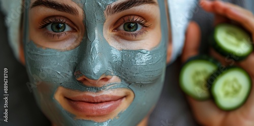 Woman With Facial Mask and Cucumber Slices